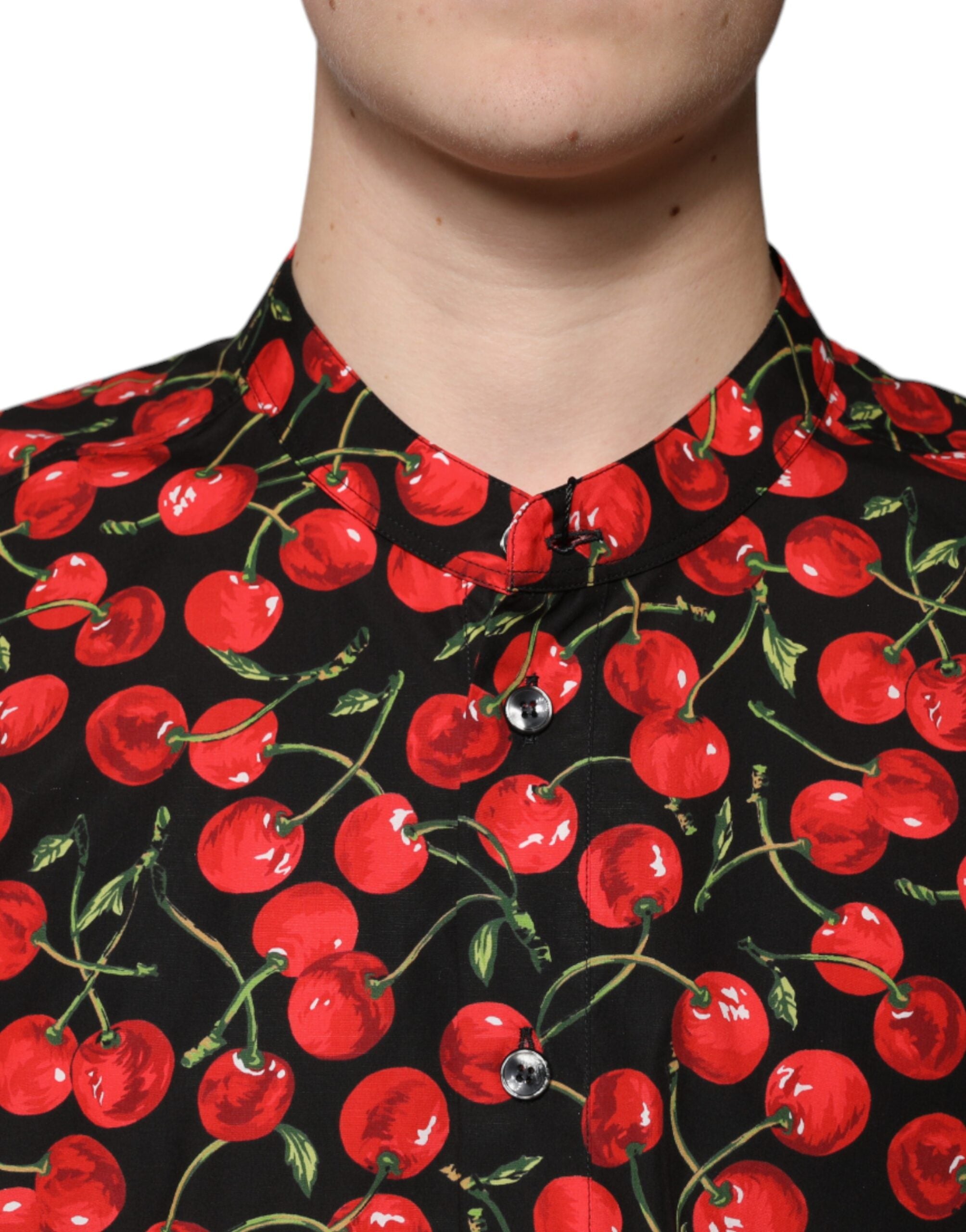 Dolce & Gabbana Black Cherry Cotton Button-Down Casual Shirt